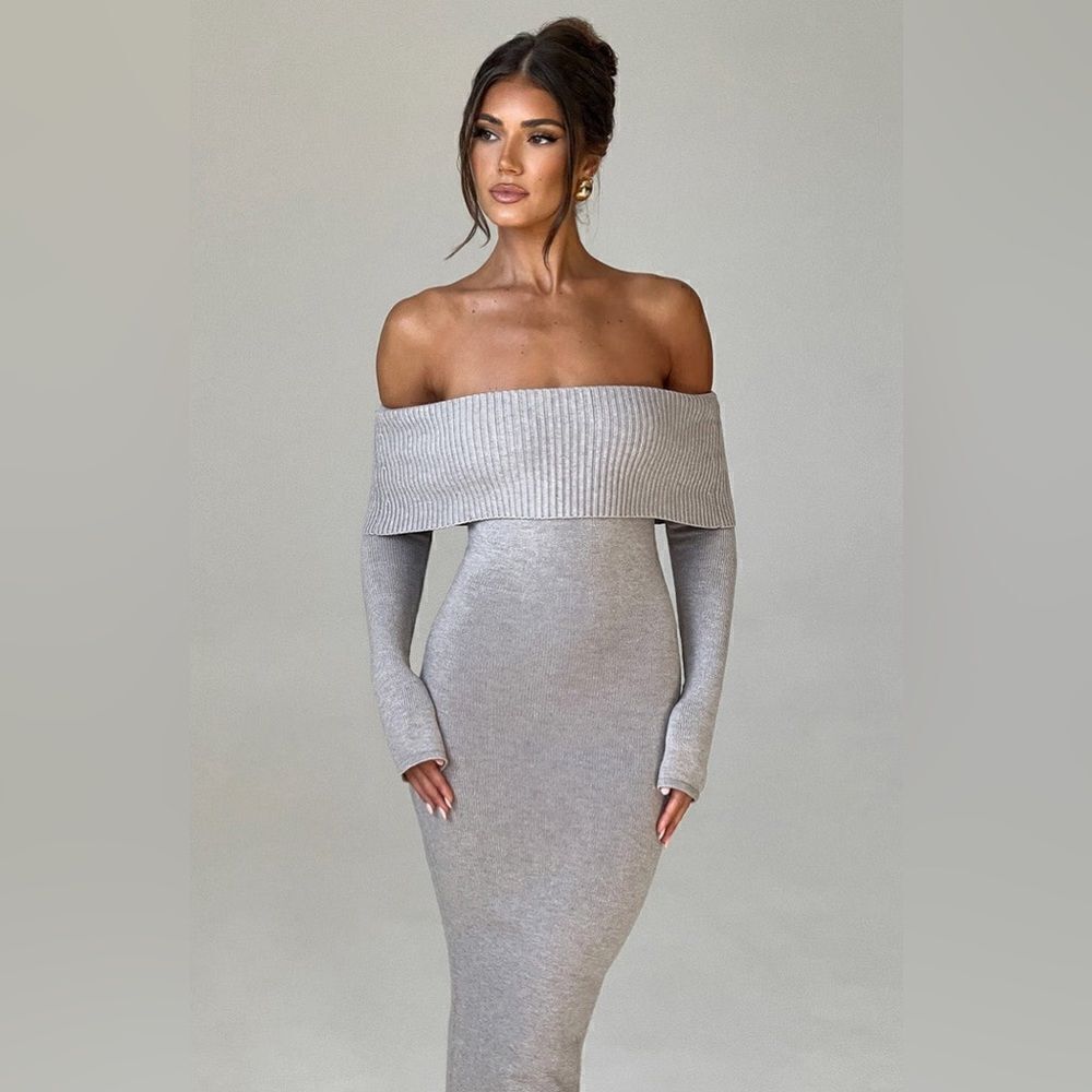 NWT Babyboo Beverley Knit Maxi Light Grey Dress Marl Sweater  Size XS - Picture 4 of 14